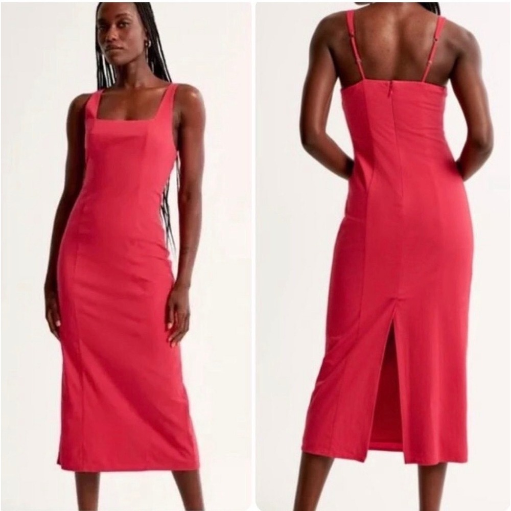 Abercrombie & Fitch Stretch Column Midi Dress in Red Size Small Classic Timeless